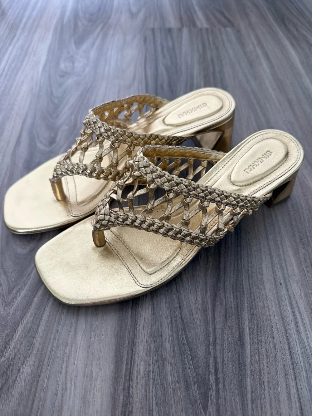 SIMKHAI Women's Alia 50MM Metallic Leather Weave Block-Heel Sandals - Gold